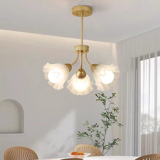 Nordic simple home guest restaurant glass chandelier three-head French pastoral romantic master bedroom study lily of the valley chandelier