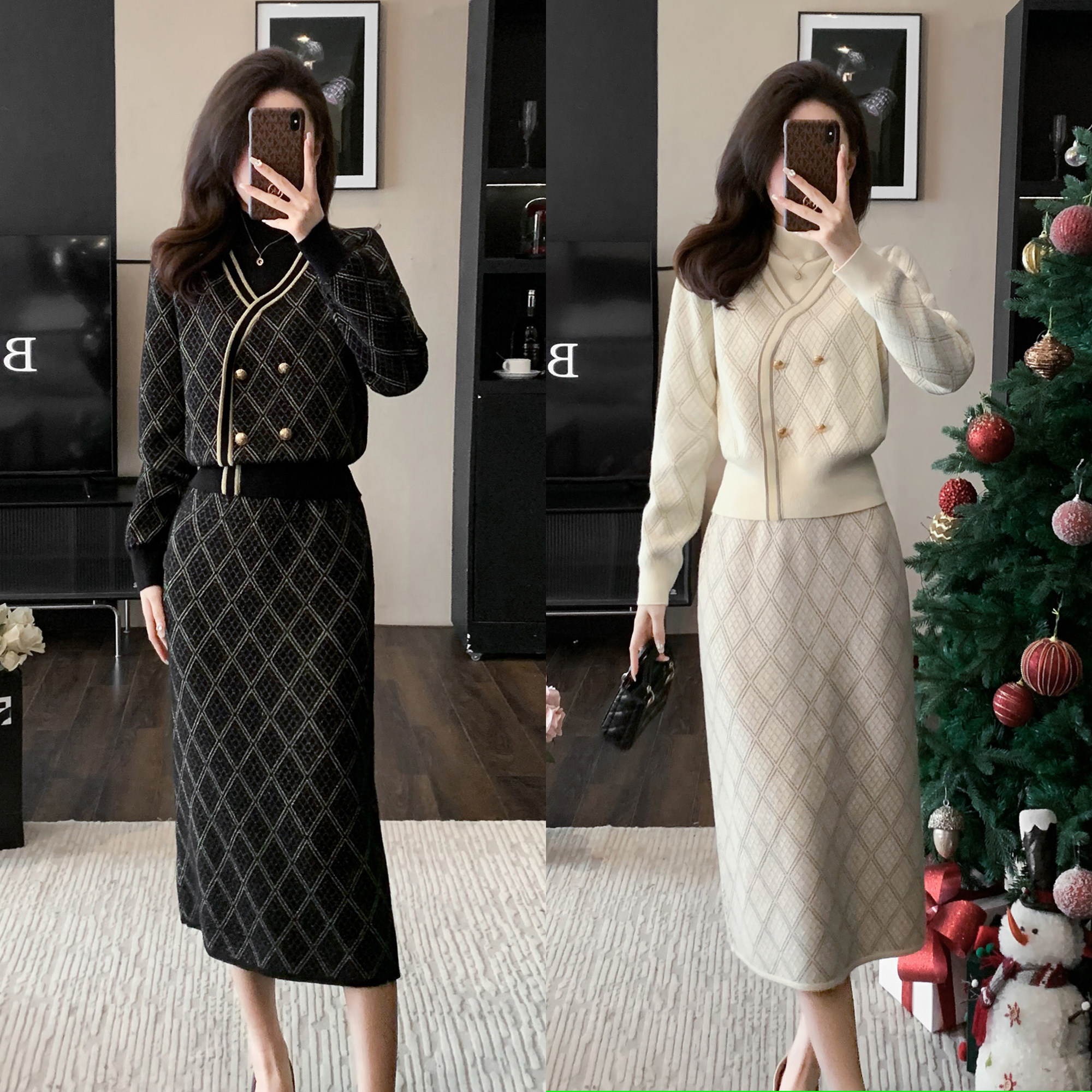 小香风针织套装裙女秋冬装半身裙两件套减龄千金风穿搭毛衣高级感,淘宝优惠券,粉丝福利购,淘宝优惠卷