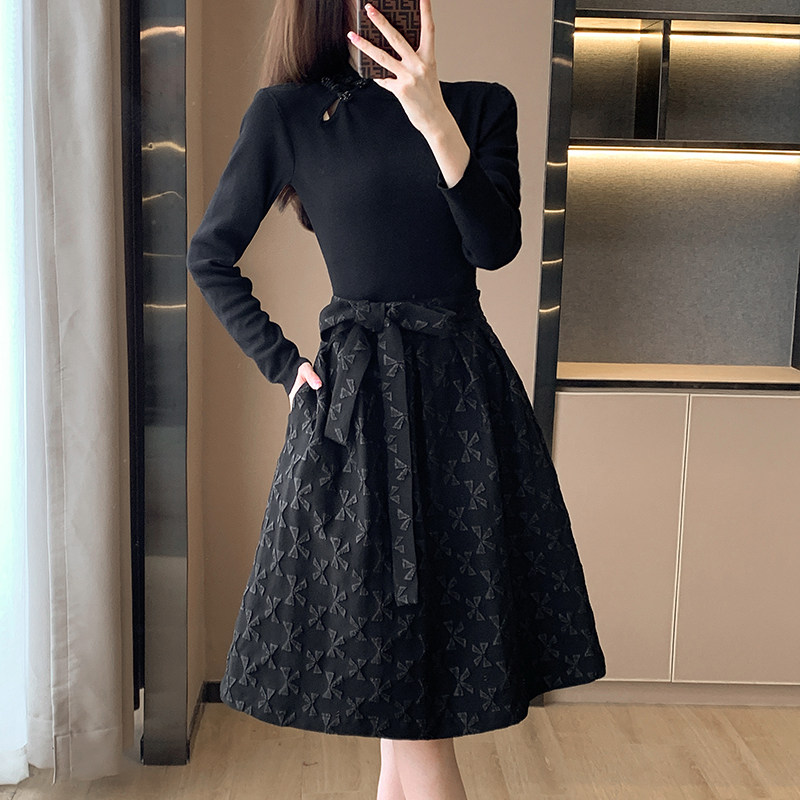2025年新款秋季女装气质女神范名媛改良旗袍长袖黑色针织连衣裙子,淘宝优惠券,粉丝福利购,淘宝优惠卷