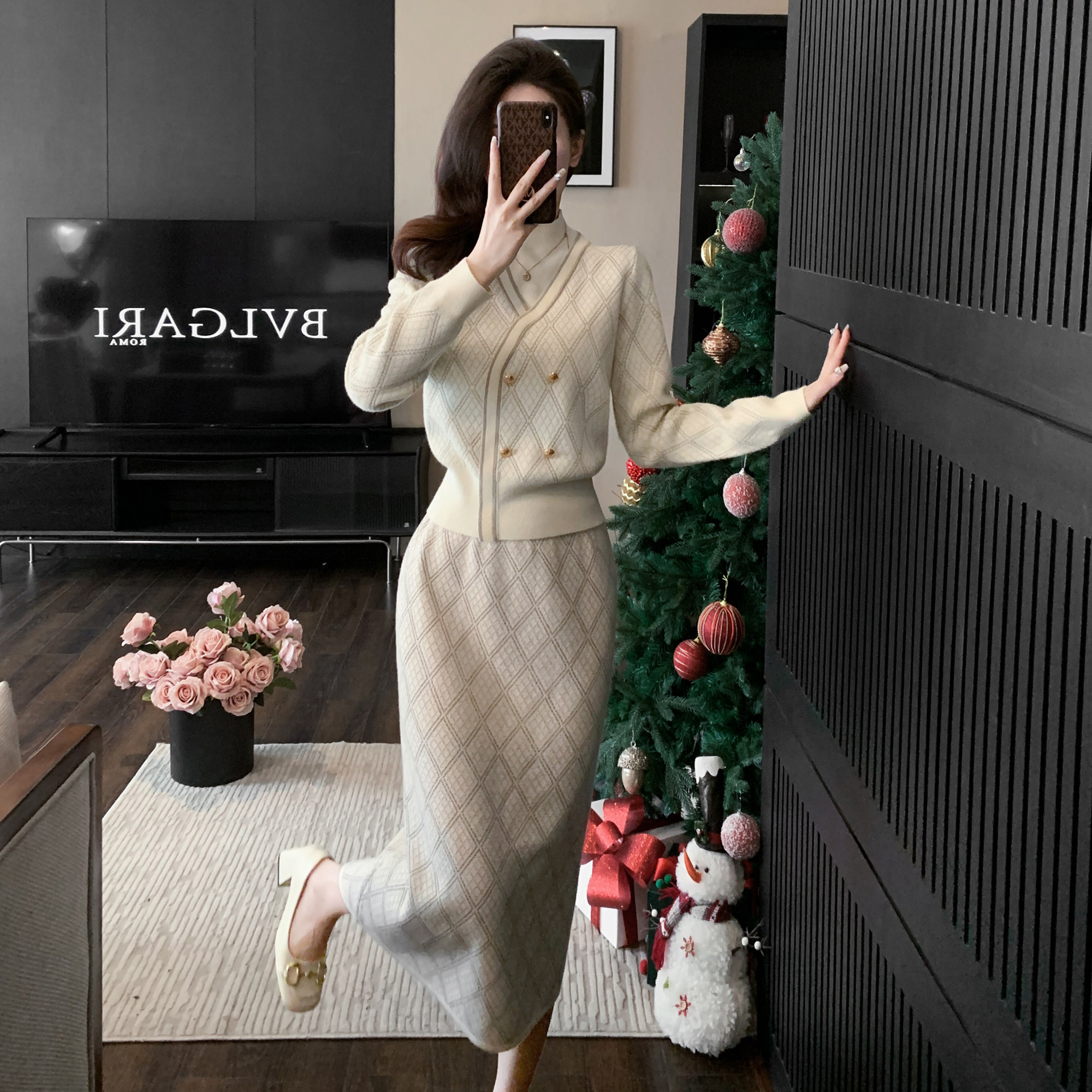 小香风针织套装裙女秋冬装半身裙两件套减龄千金风穿搭毛衣高级感,淘宝优惠券,粉丝福利购,淘宝优惠卷