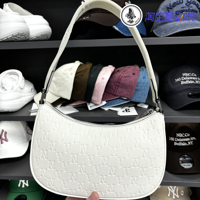 韩国MLB正品复古老花金属皮质腋下包洋基队女款单肩挎包手提包