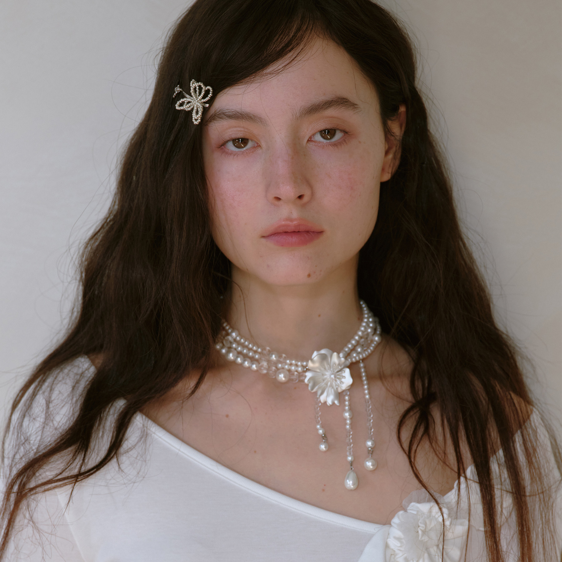 花筏NOTJUSTHIM 《月光丝绸》雅白花朵水滴珍珠白水晶项链,淘宝优惠券,粉丝福利购,淘宝优惠卷