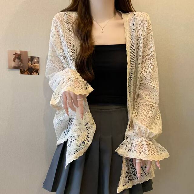 2026 Super Fairy Summer Thin Hollow Lace Cardigan Top Personalized Versatile Loose Outerwear Seaside Shawl Ins