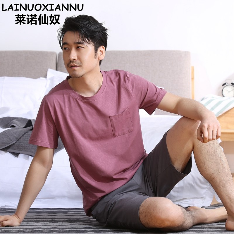 夏季纯棉男士爸爸短袖短裤睡衣 莱诺仙奴睡衣/家居服套装