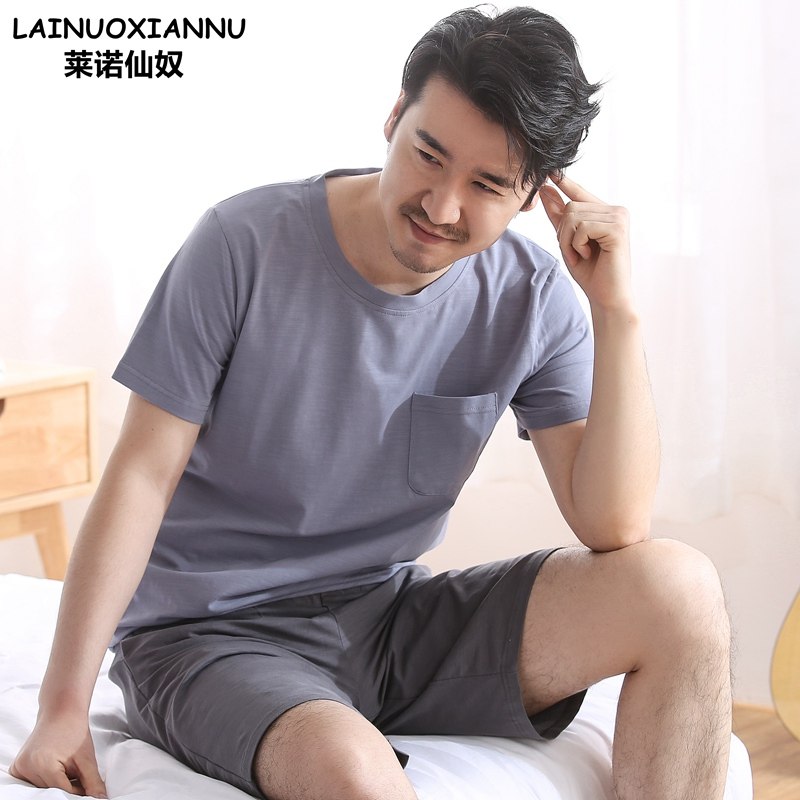 夏季纯棉男士爸爸短袖短裤睡衣 莱诺仙奴睡衣/家居服套装