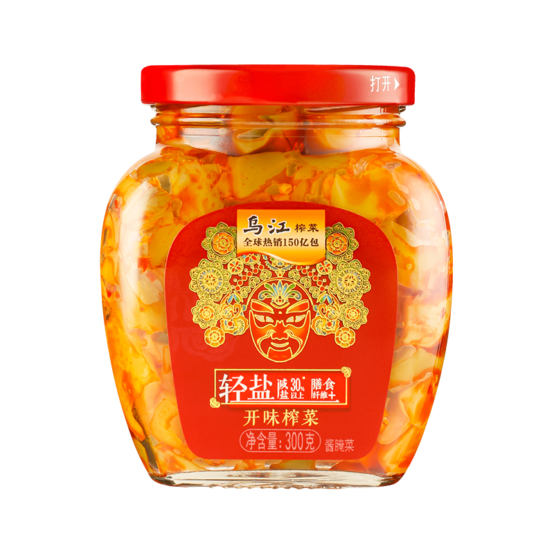 【4瓶装】乌江300g开味榨菜酱腌下饭菜涪陵香辣减盐脆口瓶装拌饭 - 图3