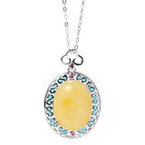 Подвеска из воскового агата, ожерелье, эмаль, янтарная цепочка до ключиц, европейский стиль, серебро 925 пробы