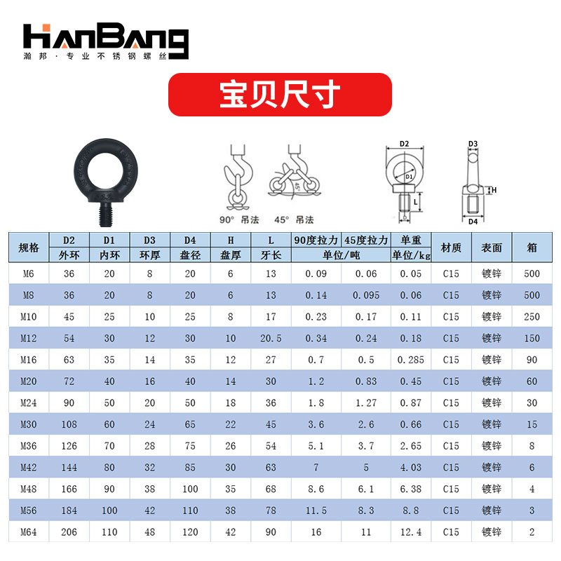 国标镀锌12.9级吊环螺丝高强度起重模具螺栓gb825M8M10M12M16M20M - 图3