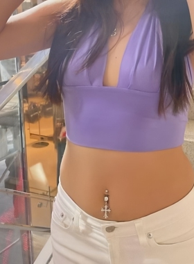Y2K千禧辣妹风十字架小众肚脐钉吊满钻坠款欧美肚脐环穿刺饰品女