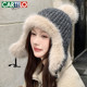 Cardile crocodile plush Lei Feng hat women's winter big head circumference showing face small thickened cycling cold-proof ear protection woolen hat