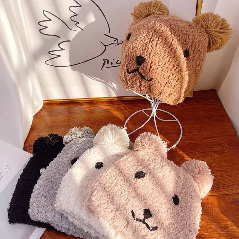 小熊帽子女秋冬季产后亲子月子帽针织毛线帽2024年新款明星同款潮