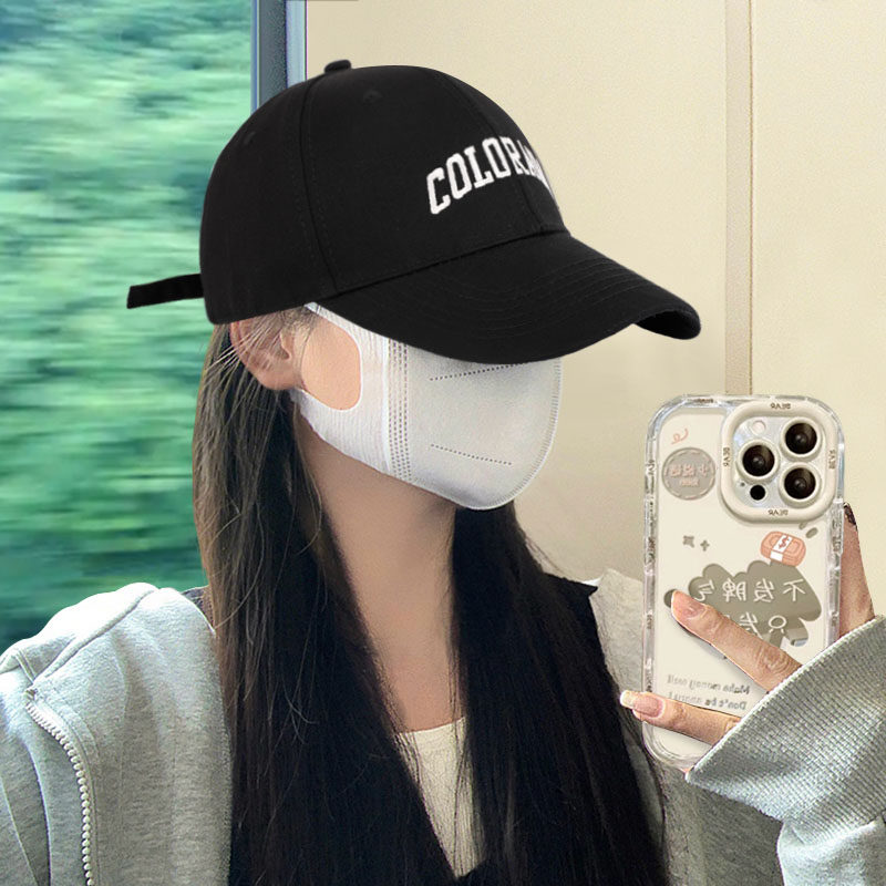 黑色棒球帽子女款夏季韩系百搭硬顶显脸小大帽檐宽檐鸭舌帽大头围