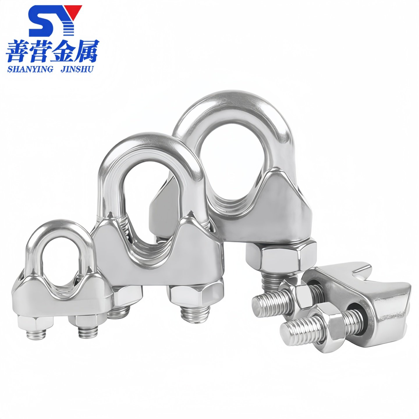 304/316不锈钢钢丝绳夹头 卡头U型夹 钢丝夹轧头线卡M2M3M4M5M6M8 - 图0