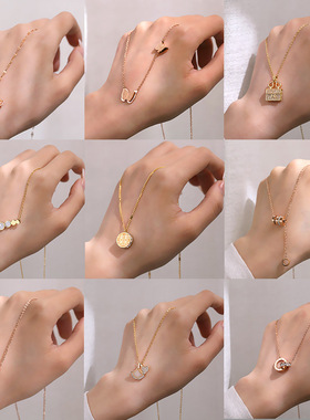 韩版简约钛钢项链女18k玫瑰金贝壳吊坠ins潮网红爆款锁骨链