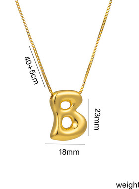 跨境钛钢18k真金光面气球泡泡胖乎乎可爱Q版26个英文字母吊坠项链