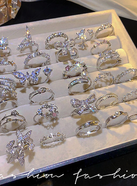 ins风珍珠锆石蝴蝶戒指女小众高级感轻奢情侣对戒气质开口戒