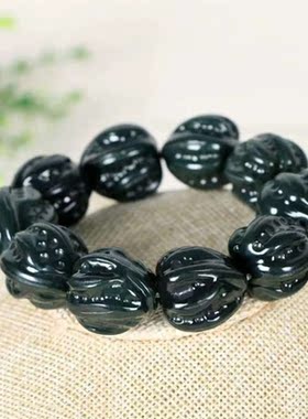 天然新疆和田玉手链青玉核桃手链墨玉手串发财核桃配饰黑青玉男款