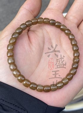 和田玉糖料老型珠手链女款糖玉直切面单圈手串