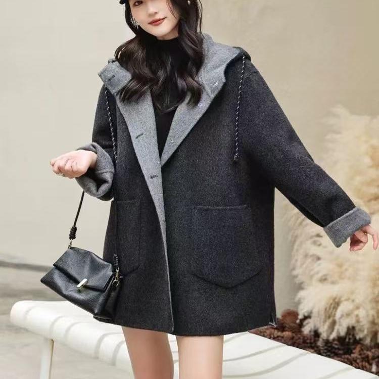 工厂直售羊毛大衣女2025年新款高端不起球双面羊毛大衣短款韩版 - 图1