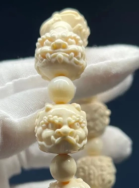 猛犸象牙龙生九子雕刻手串复古国风雕刻手珠佛珠文玩手串饰品