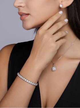 S925银莫桑石网球手链手镯女 新款男女士银镀金跨境热卖手链现货