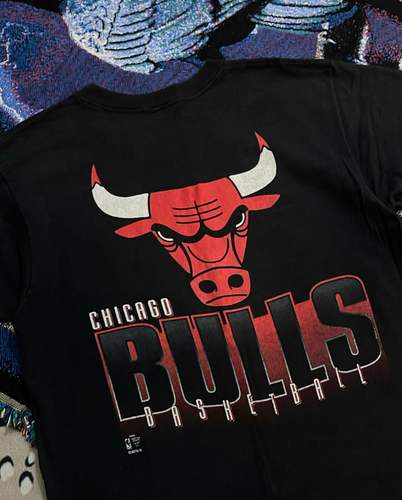 平价好物重磅不透 复古芝加哥双面篮球队宽松显瘦纯棉短袖t恤 - 图0