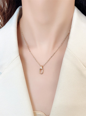 韩国小众高级设计感双扣项链锁骨链时尚简约网红个性女几何项圈新