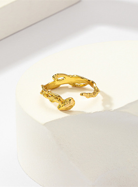 戒指女轻奢高级感手作几何铜镀18K真金开口戒指时尚简约小众指环