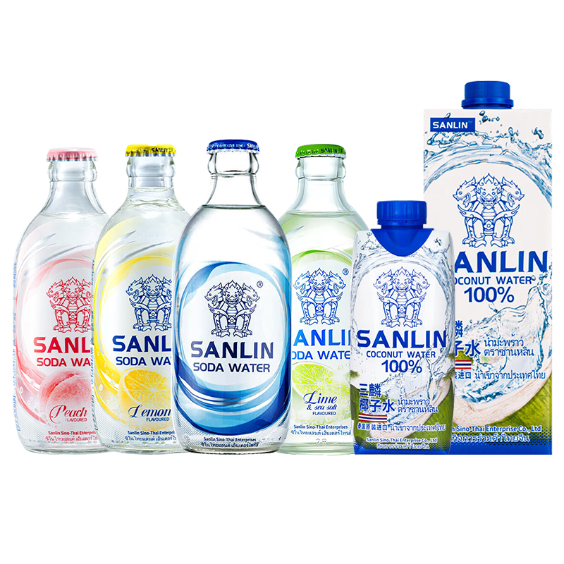 三麟苏打水椰子水无糖碱性气泡水0糖0卡0脂原味白桃海盐苏打汽水 - 图1