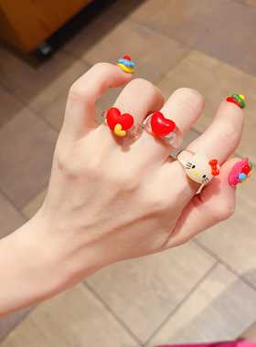 个性精美透明kt猫戒指环塑料卡通