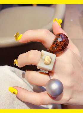 几何形天然石头指环高端