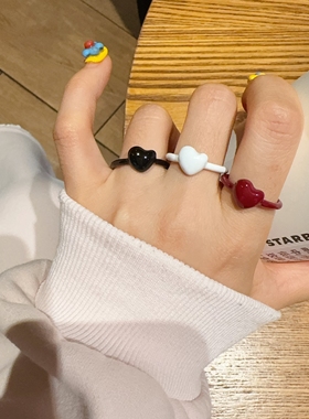 同款爱心珐琅戒指女轻奢小众设计高级指环食指戒爱心