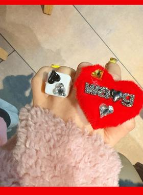 戒指饰品爱心开口可调节日韩简约个性时尚毛绒