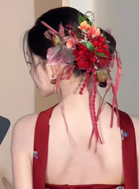 中式红色敬酒服发饰森系精致