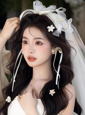 甜美超仙新娘蝴蝶结发夹套装