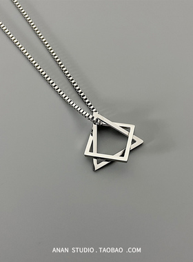 几何三角钛钢项链吊坠