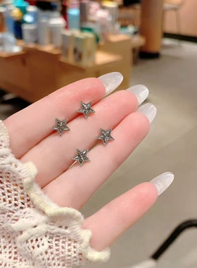 金包银CNC五角星弯钩耳钉简约