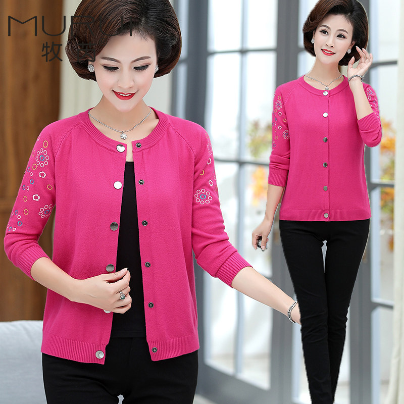妈妈秋装外套高贵短款40岁50毛衣 牧芮中老年女装