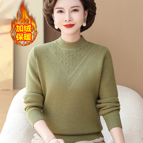 中老年人冬装打底衫加厚半高领中年妈妈装加绒保暖毛衣女大码衣服 - 图3