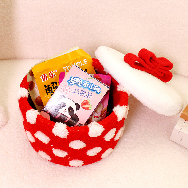 新款蝴蝶结收纳盒桌面零食收纳筐可爱毛绒带盖家用玩具储物礼物盒,淘宝优惠券,粉丝福利购,淘宝优惠卷