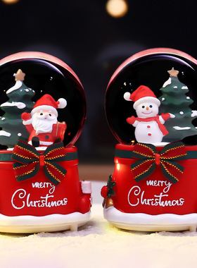 新款圣诞节音乐盒装饰品圣诞树老人水晶球飘雪发光福袋创意礼品