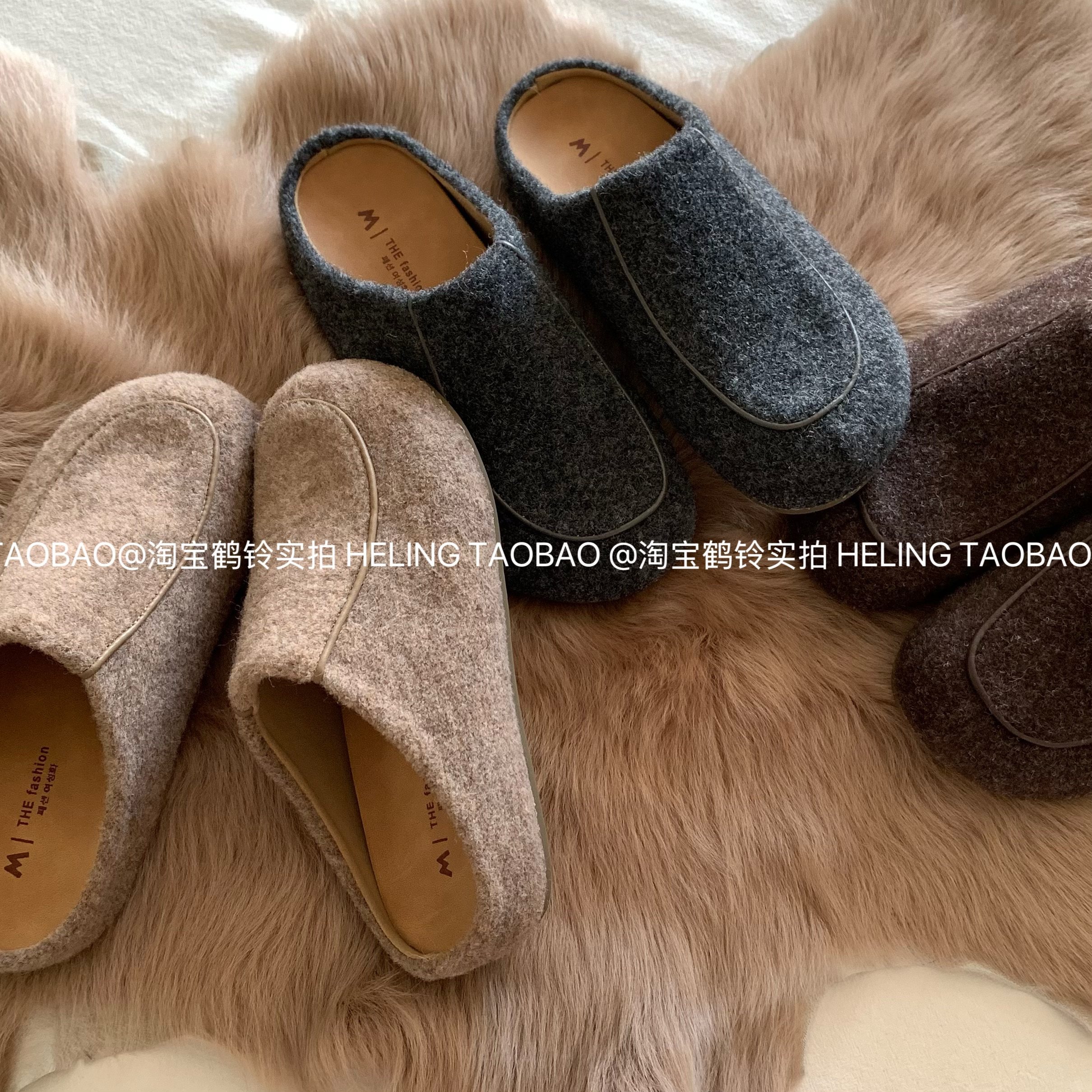 可可棕色！毛呢毛毡勃肯鞋INS气质高级感外出百搭复古包头拖鞋女,淘宝优惠券,粉丝福利购,淘宝优惠卷