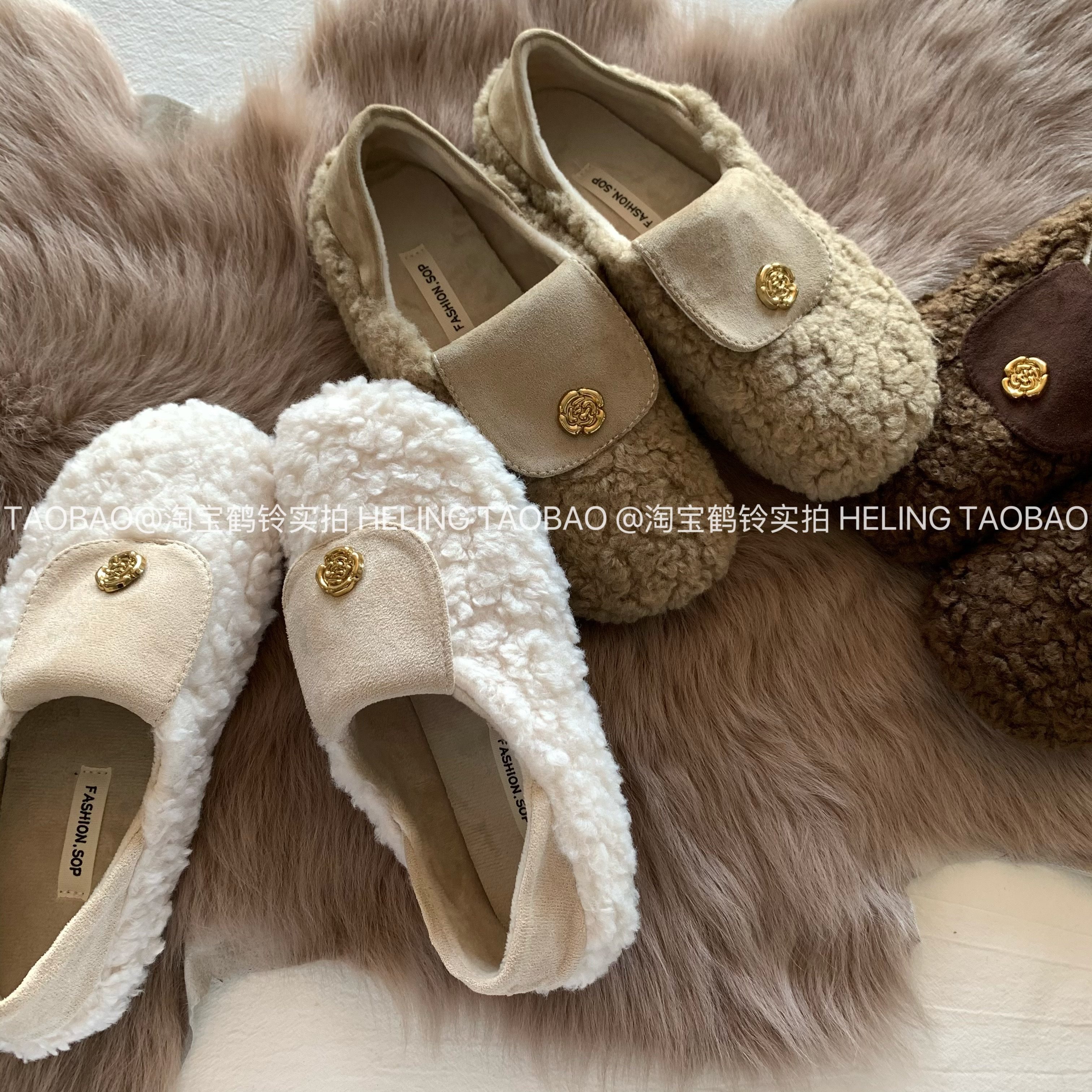 【初雪白月光】温柔小香风毛毛鞋女冬外穿2025新款加绒豆豆棉瓢鞋,淘宝优惠券,粉丝福利购,淘宝优惠卷