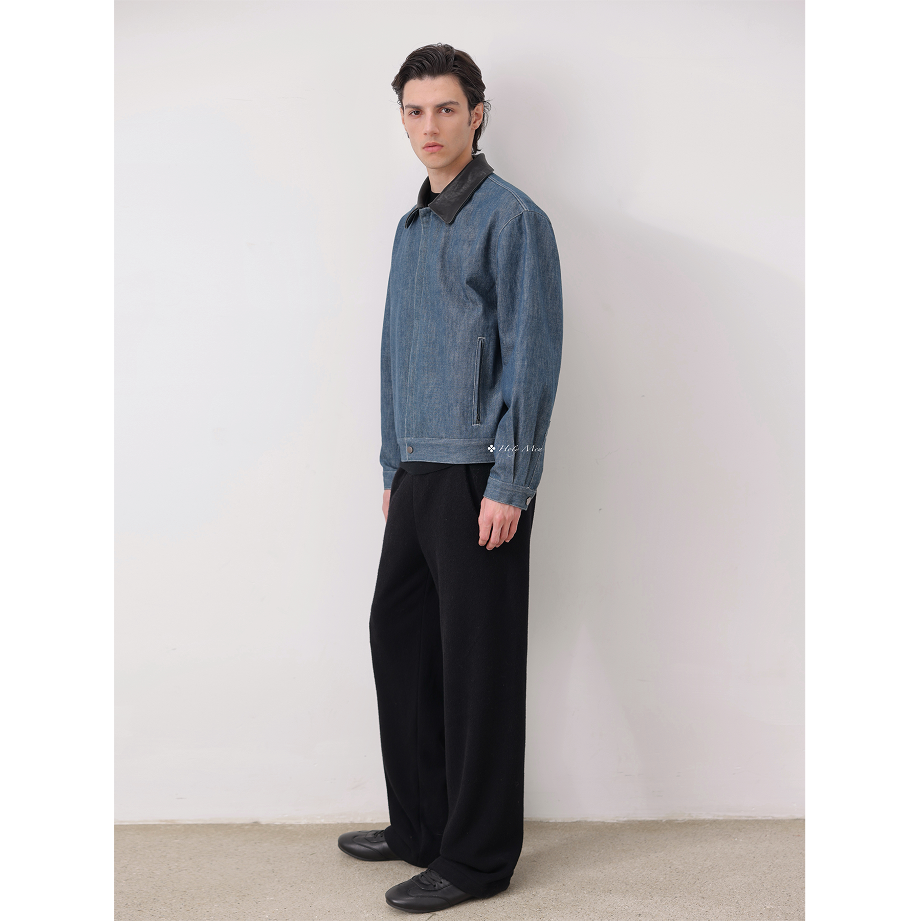 HolyMen | 植鞣牛皮领拼接獭兔马甲岗山牛仔外套,淘宝优惠券,粉丝福利购,淘宝优惠卷