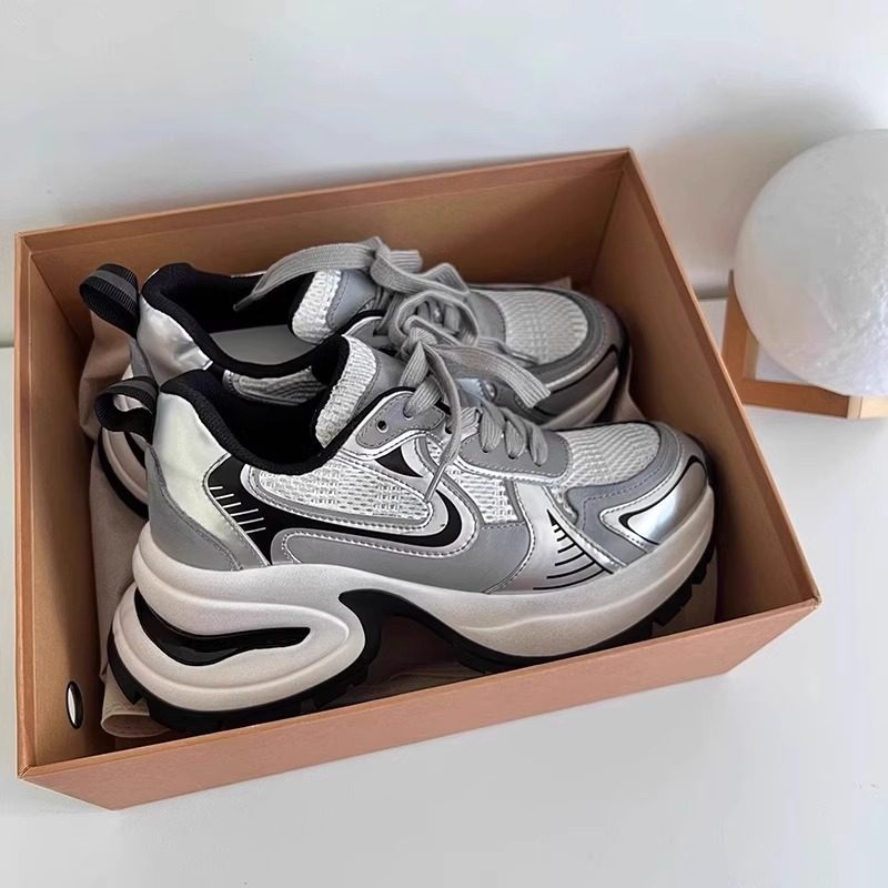 赵露思同款~7cm厚底银色增高秋冬真皮老爹鞋女轻便跑步休闲运动鞋,淘宝优惠券,粉丝福利购,淘宝优惠卷