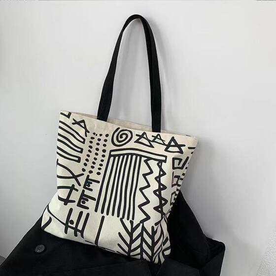 Canvas bag, women's handbag, fashionable and versatile, college student class bag, large capacity canvas bag, commuting shoulder bag