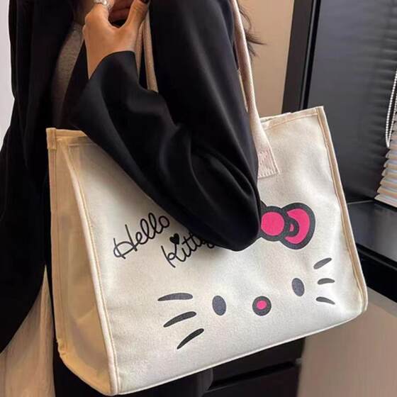 Ins canvas bag women's 2023 new shoulder bag trendy fashion large capacity handbag college student tote bag simple