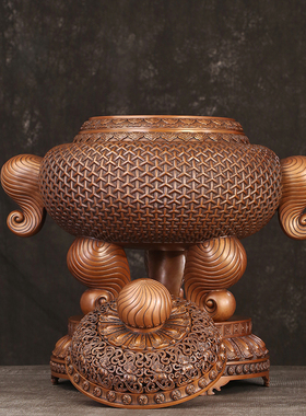 徽匠铜韵紫铜唐风人字纹大香炉