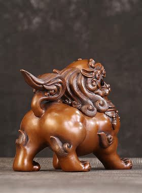 徽匠铜韵紫铜中式朝天狮摆件