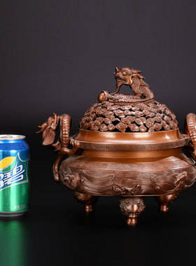 纯紫铜龙钮云纹八怪仿古风装饰品